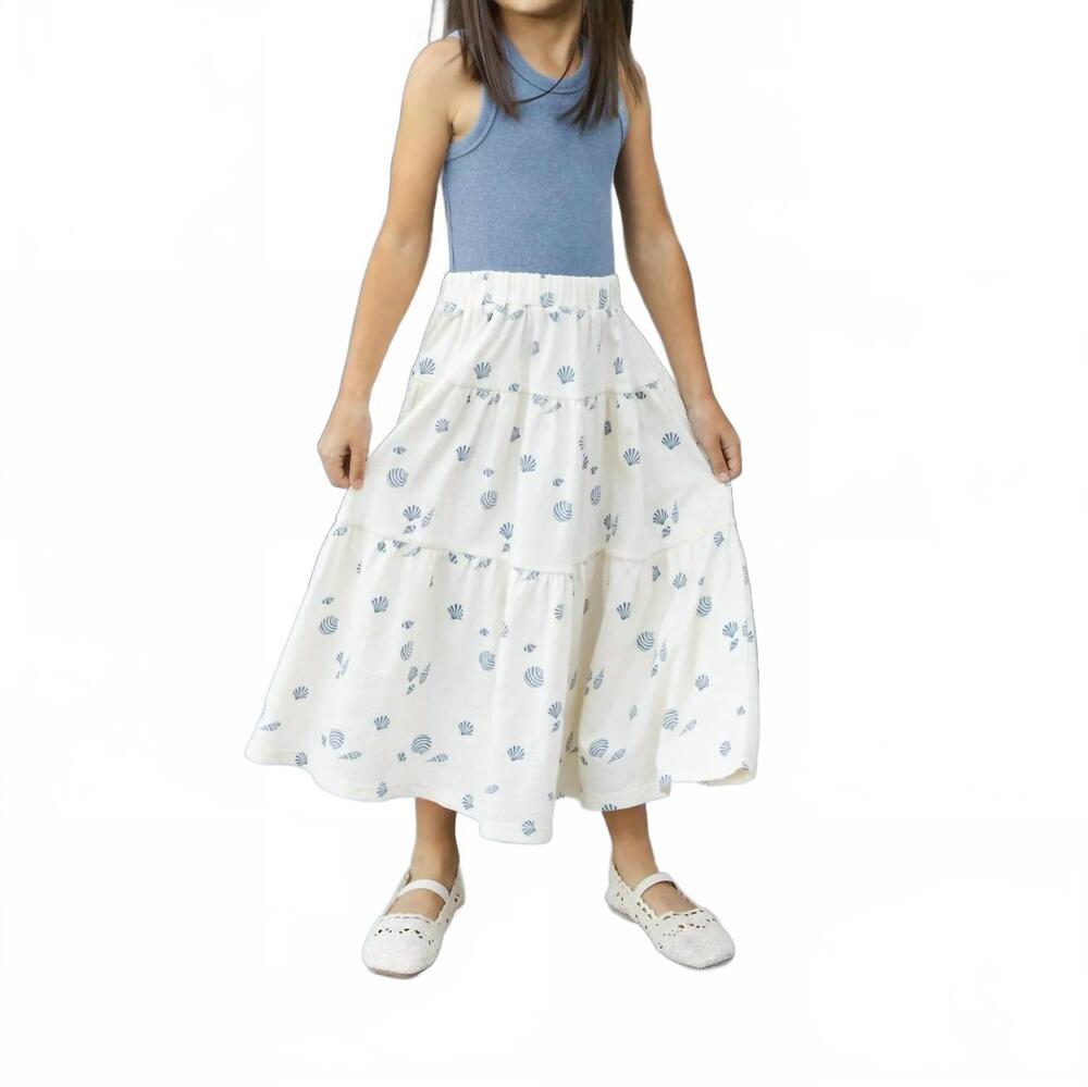 NEW RYLEE + CRU seashells tiered midi skirt in natural